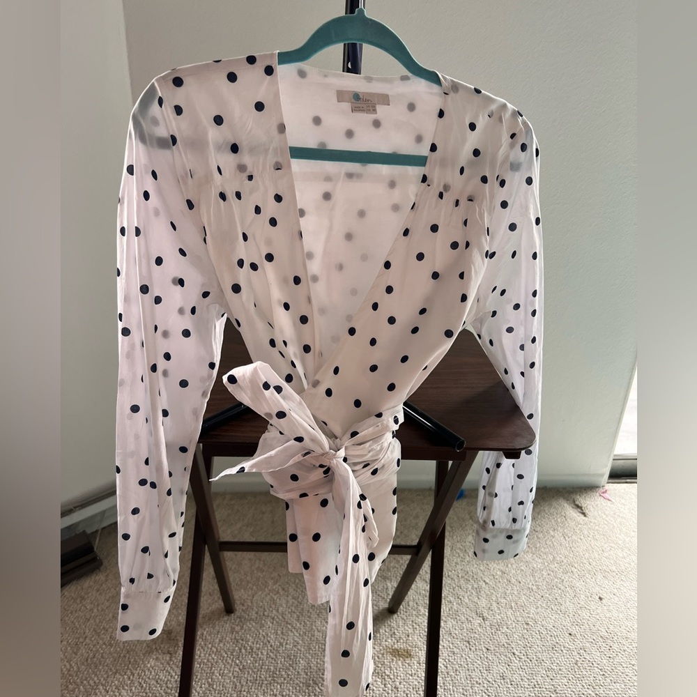 White Polka Dot Boden Blouse Top